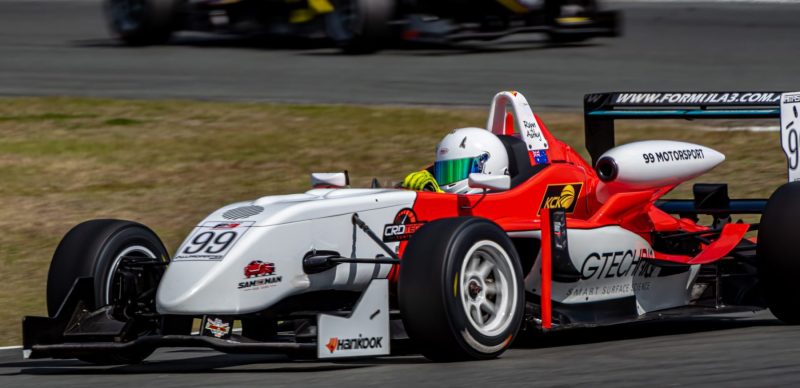 99, a white and orange formula 3 is quickly out of the 2 Queensland Raceway