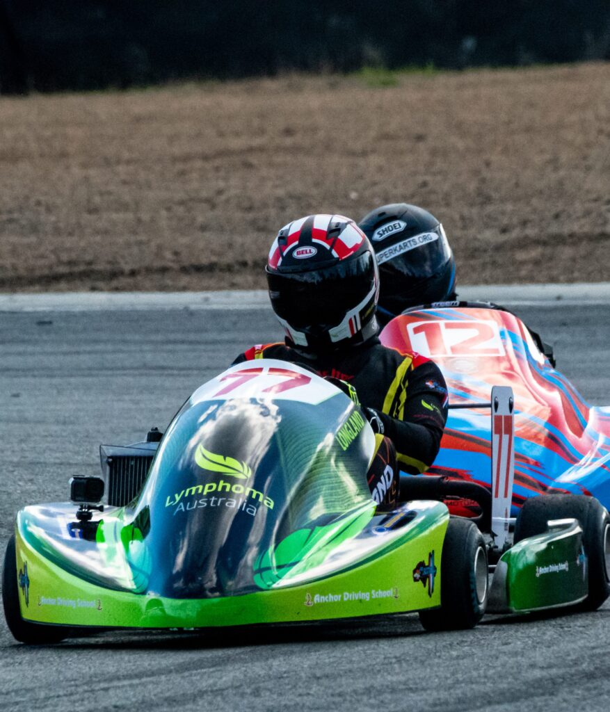 Ben with his kart's Lymphoma livery design