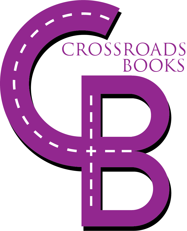 Crossroad book shop logo of a stylies C intersecting with a B in a purple colour